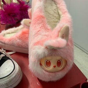 Pink Fuzzy Labubu Slippers